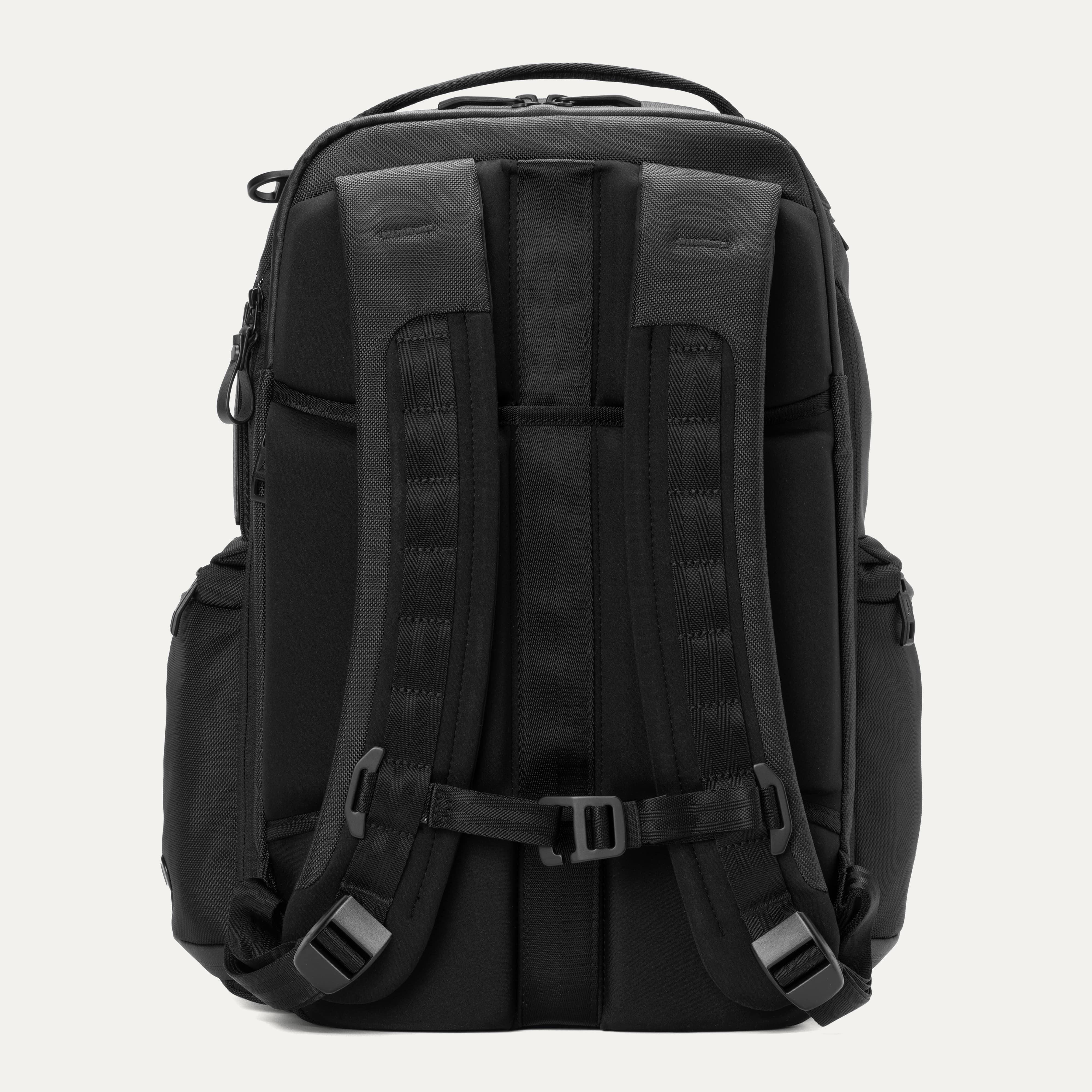 Black backpack on a white background