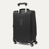 A black Maxlite 5 21 inch expandable carry-on spinner luggage with 4 wheel 360° spinners and a telescopic handle, shown from the rear view.