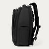 Side view of black backpack on a white background