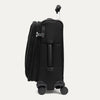 side profile of a black carry on softside spinner with tsa lock