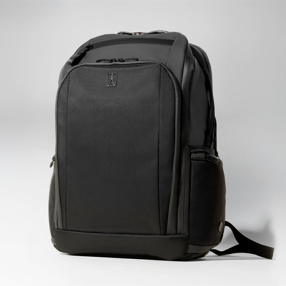 Black backpack on a gray background