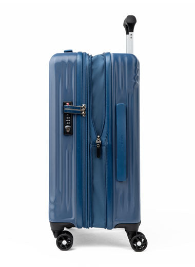 Hard shell Maxlite Air expandable carry on luggage with wheels in Blue.