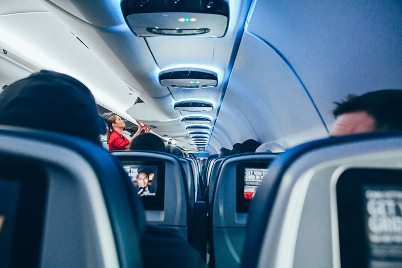 View or airplane seats from behind