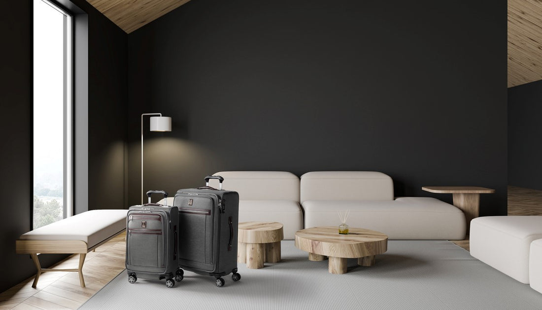 spinner luggage set in a living room