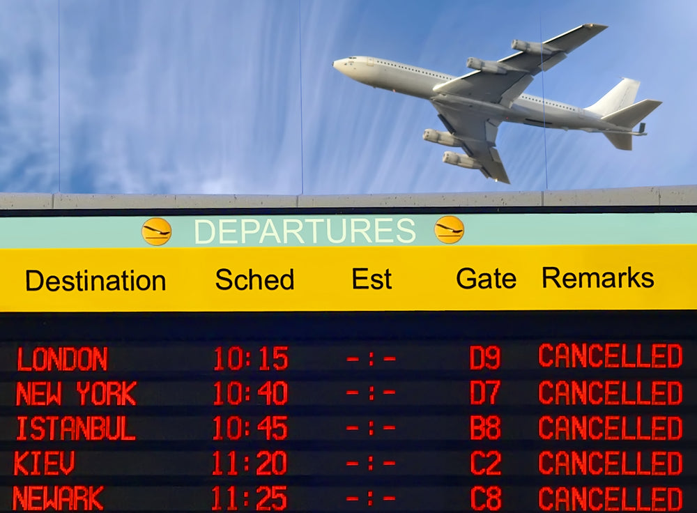 Airport flight schedule. All international flights are cancelled due to pandemic.