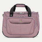front view of the dusty rose pink travelpro maxlite 5 soft tote showing the quick-access front flap with the travelpro logo, top carry handles, and dual-zipper main compartment.