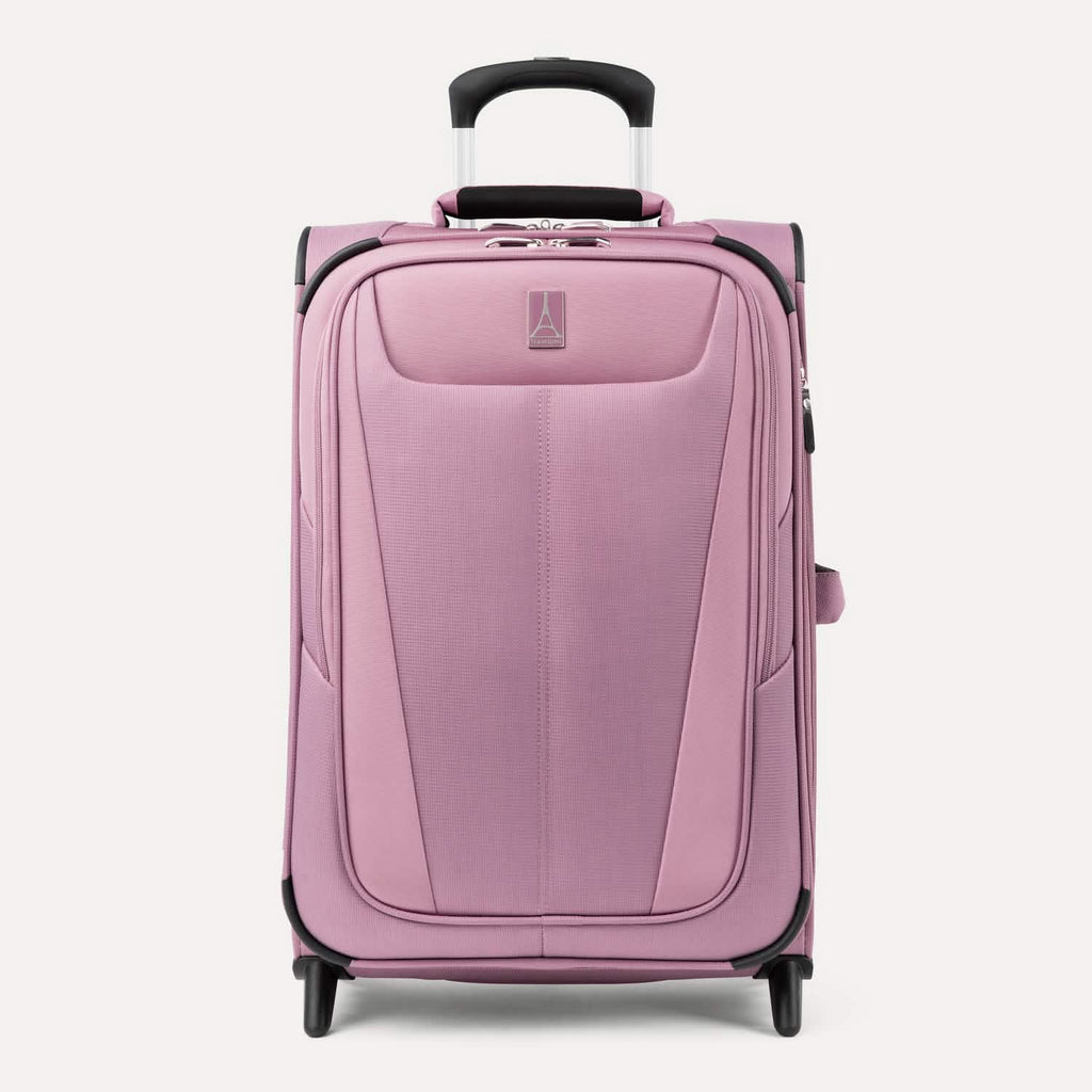 Front view of Maxlite 5 Carry-On Rollaboard in Orchid Pink, showing two front zippered compartments and a top carry handle.