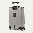 Rear view of Maxlite® 5 Carry-On Spinner in gray, featuring the telescoping handle, protective corner guards, and four spinner wheels for easy mobility.
