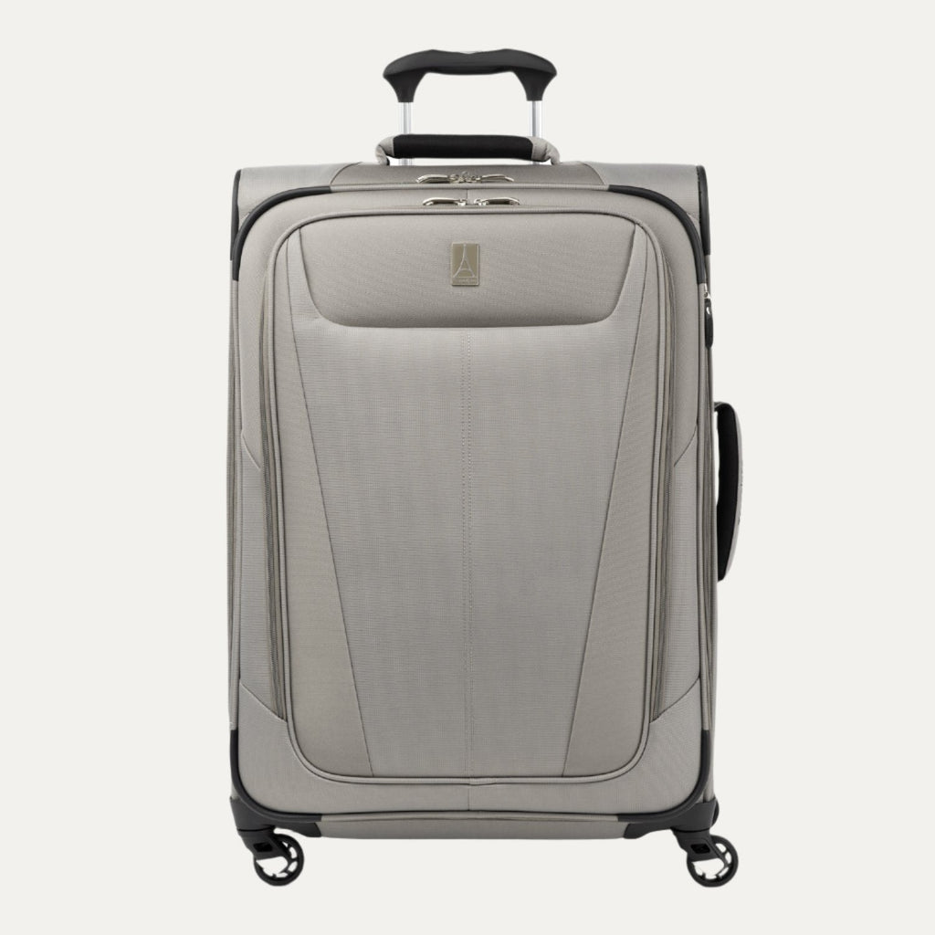 Medium size Maxlite® 5 Expandable Spinner in gray, designed with four smooth-rolling spinner wheels and a telescoping handle.
