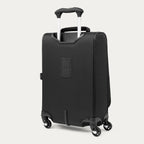 Black suitcase with wheels and handle on a white background