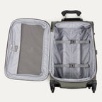 Open suitcase with interior compartments on a white background