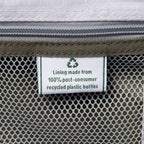 Textile product with a label indicating recycled plastic bottle material