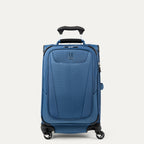 Front-facing Travelpro Maxlite 5 Carry-On Expandable Spinner in Ensign Blue, with curved zippered pocket and low-profile top carry handle.
