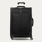 Front view of Maxlite 5 Medium Check-In Expandable Spinner in Black, featuring sleek contouring and 4-wheel spinners.