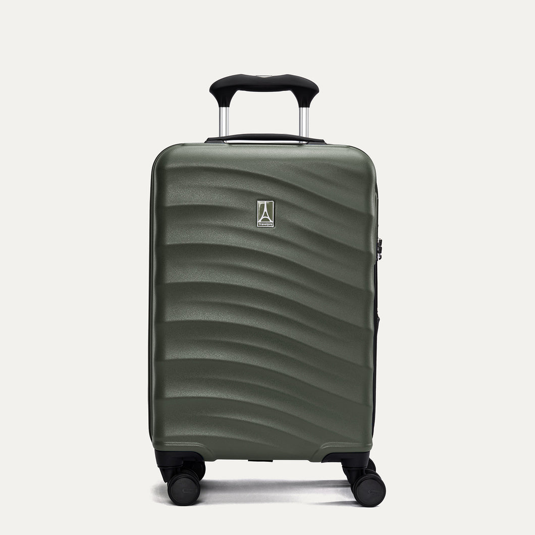 Front view of Travelpro Maxlite Air V2 Carry-On Hardside Spinner in Slate Green, featuring textured shell and 360° Spinner Wheels.
