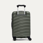 Rear view of Travelpro Maxlite Air V2 Carry-On Spinner in Slate Green, showing the extended telescopic handle and side carry handle