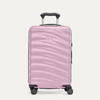 Front view of Travelpro Maxlite Air V2 Carry-On Spinner in Orchid Pink, featuring extended handle and textured hard shell.