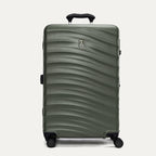 Front view of Travelpro Maxlite Air V2 Check-In Spinner in Slate Green, highlighting an telescopic handle and smooth-rolling spinner wheels.