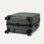 Bottom view of Travelpro Maxlite Air V2 Spinner in Slate Green, featuring dual spinner wheels and visible side carry handle.