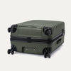 Bottom view of Travelpro Maxlite Air V2 Spinner in Slate Green, featuring dual spinner wheels and visible side carry handle.
