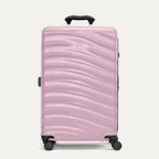 Front view of Travelpro Maxlite Air V2 Check-In Spinner in Orchid Pink, highlighting an telescopic handle and smooth-rolling spinner wheels.