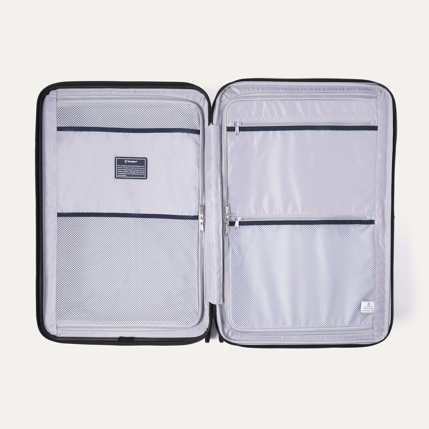 Interior view of Travelpro Maxlite Air V2 Spinner featuring mesh zippered compartments for organized packing.