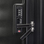 Close-up of Travelpro Maxlite Air V2 Carry-On Hardside Spinner in Black, featuring TSA Approved Locks and Waterproof Zippers.

