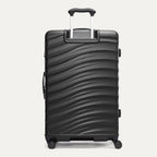Rear view of Travelpro Maxlite Air V2 Check-In Spinner in Black, featuring an extended telescopic handle and side carry handle.