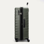 Side view of Travelpro Maxlite Air V2 Check-In Spinner in Slate Green, showing expandable zipper, Low-Profile Side Carry Handle, and extended PowerScope Lite Handle.