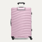 Rear view of Travelpro Maxlite Air V2 Check-In Spinner in Orchid Pink, featuring an extended telescopic handle and side carry handle.