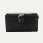 Front view of the MaxAccess Cubes™ Deluxe Hanging Toiletry Organizer in black featuring dual silver zipper 