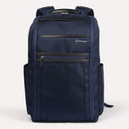Front view of Travelpro Crew Executive Choice 3 Laptop Backpack in Patriot Blue, featuring exterior quick-access pockets.
