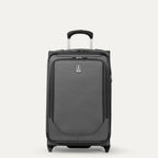 Front view of Travelpro Crew Classic Carry-On Rollaboard in Titanium Grey, featuring large front panel and PowerScope Lite Handle.