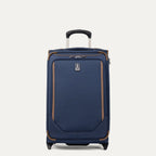 Front view of Travelpro Crew Classic Carry-On Rollaboard in Patriot Blue, featuring reinforced corners and PowerScope Lite Handle.