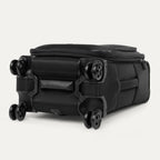 Bottom view of the Travelpro Crew Classic Carry-On Spinner in Black, featuring durable 360° Spinner Wheels