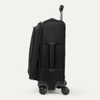 Side view of the Travelpro Crew Classic Carry-On Spinner in Black, shown expanded with Low-Profile Side Carry Handles.
