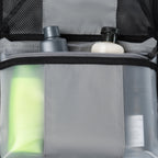 Close-up of interior zip pocket holding partially visible toiletry bottles in a Travelpro suitcase.
