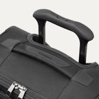 Top view of the Travelpro Crew Classic Carry-On in Black, featuring the PowerScope Extension Handle and Travelpro branding.
