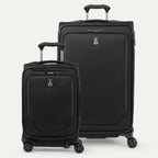 Front view of the Travelpro Crew Classic Carry-On and Checked Spinner set in Black, both featuring PowerScope Extension Handles.