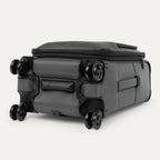 Bottom view of the Travelpro Crew Classic Carry-On Spinner in Titanium Grey, designed for durability with  spinner wheels.
