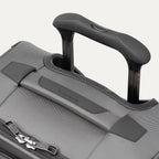 Close-up of the PowerScope Extension Handle with Contour Grip on the Travelpro Crew Classic Spinner in Titanium Grey.
