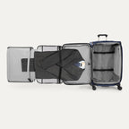 Interior view of the Travelpro Crew Classic Carry-On Spinner in Patriot Blue, featuring a Suiter Packing System.
