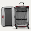Red open suitcase on a white background