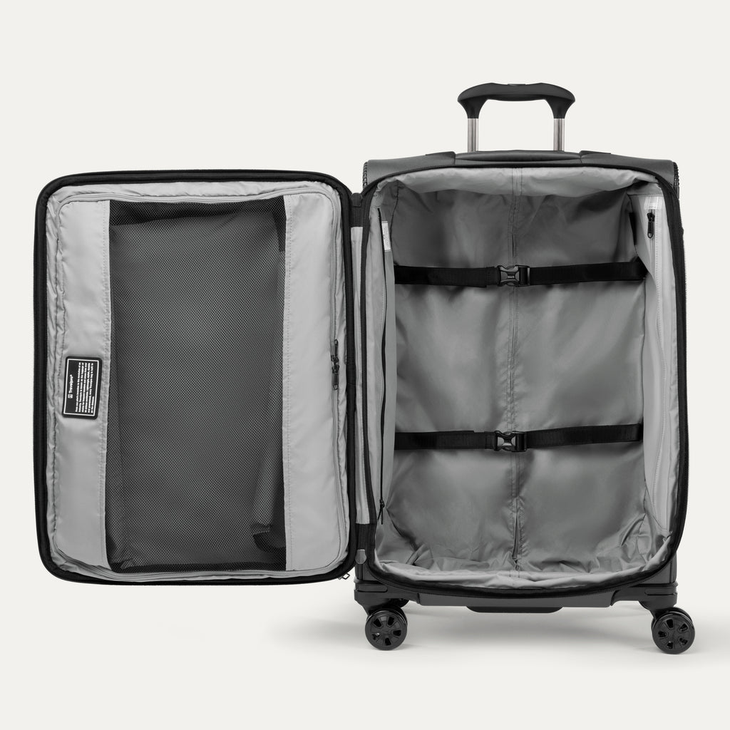 Open black suitcase on a white background