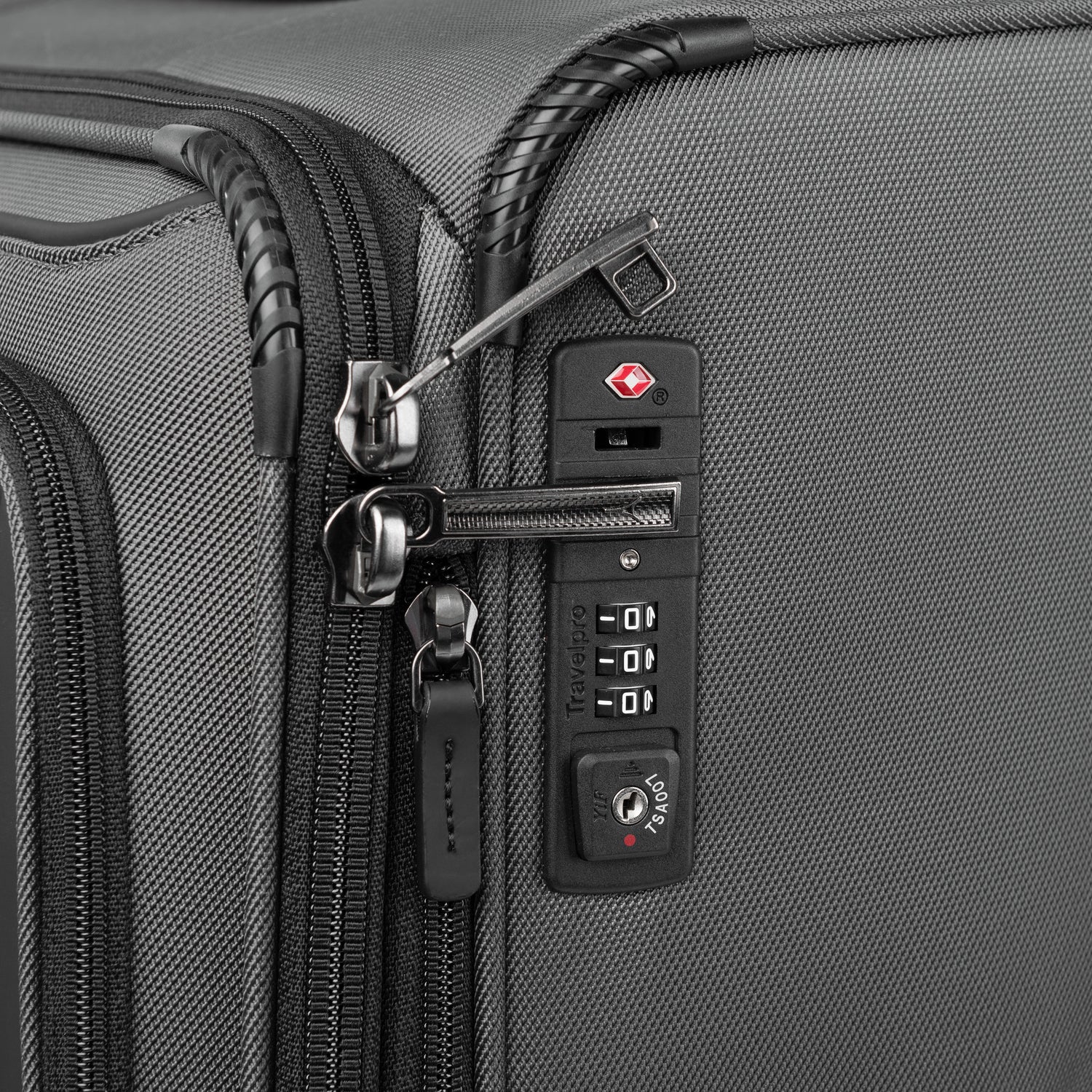 Close up look of a suitcase with a combination lock
