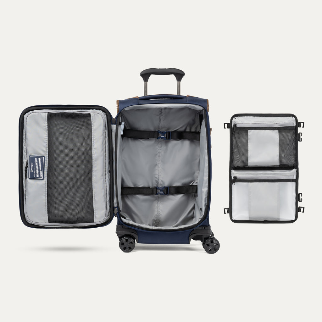 Open suitcase with interior view on a white background