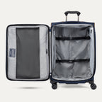Open suitcase showing interior view on a white background 