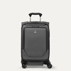 Front view of Travelpro Crew Classic Carry-On Spinner in Titanium Grey, featuring PowerScope Lite Handle and reinforced corners.

