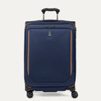 Front view of Travelpro Crew Classic Medium Check-In Expandable Spinner in Patriot Blue, featuring smooth 360° Spinner Wheels and reinforced corners.