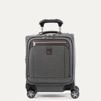 Front view of Travelpro Platinum Elite Carry-On Spinner Tote in Vintage Gray, offering 360° Spinner Wheels and a low-profile top carry handle.